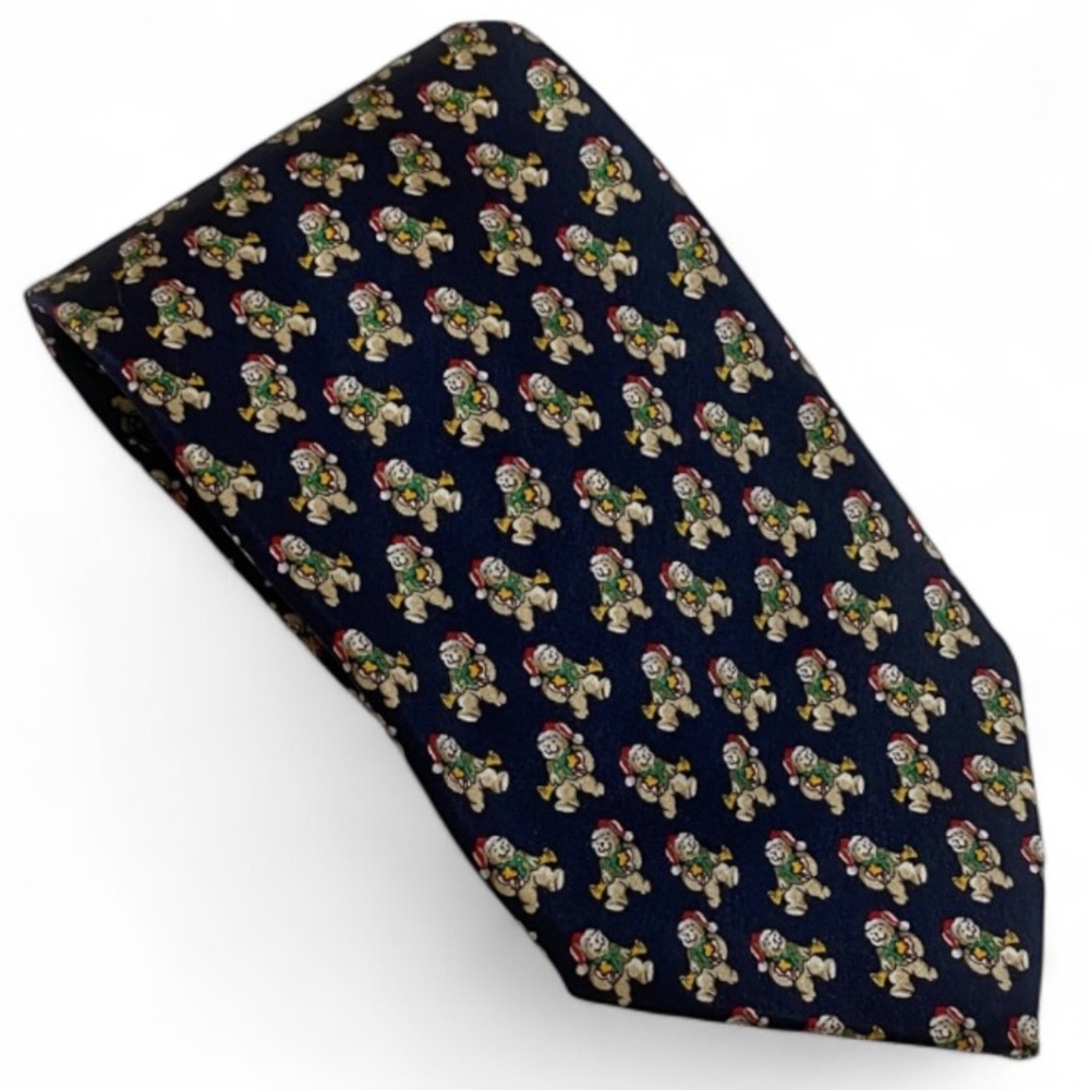 Holiday Navy Blue Christmas Bear Silk Tie by Jingle Bells Festive Xmas Gift